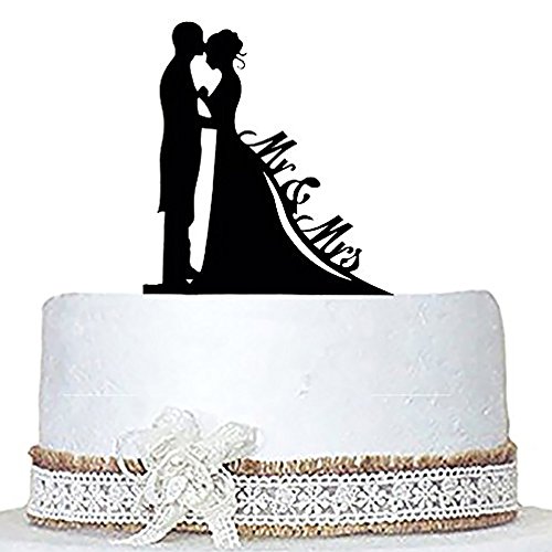 Gosear Pick Topper de Boda Compromiso Torta - Silueta de Novio y Novia Beso - Accesorios de Decoración de Torta,Negro