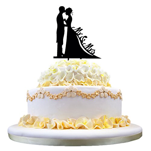 Gosear Pick Topper de Boda Compromiso Torta - Silueta de Novio y Novia Beso - Accesorios de Decoración de Torta,Negro