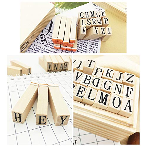 gotyou 26 Piezas Sello de Letra Inglesa,Sello de Madera y Caucho,Bricolaje Alfabeto Inglés Sello,Papelería Creativa Manualidades Scrapbooks Tarjetas