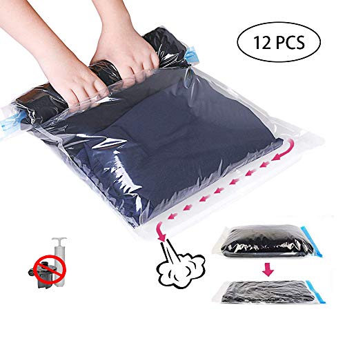 GQC Bolsas de Almacenaje al Vacío 12 Piezas Bolsas de Vacío de Ahorro de Espacio Reutilizables Transparentes para Ropa Edredones Mantas Sin Necesidad de Bomba(6PCS（50 x 35 cm ） 6PCS（60 x 40 cm ）)