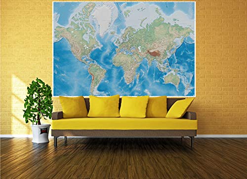 GREAT ART XXL Poster – Mapa Mundial – Mural Proyección De Miller En Plástico Relieve Diseño Earth Atlas World Globe Mapa Geografía Cartel De Pared Y Decoración (140 X 100 Cm)