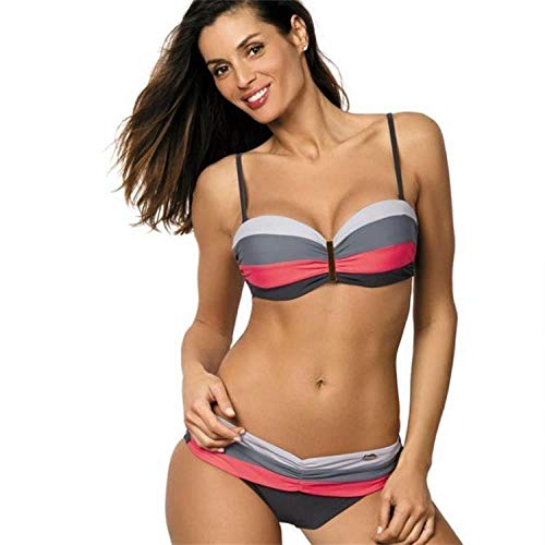 GREQ Bikini para Mujer Conjunto Las Nuevas Damas cosen Bikini de Color Dividido en Contraste Traje de baño de joyería de Metal Americana Albaricoque café Amarillo Color_L