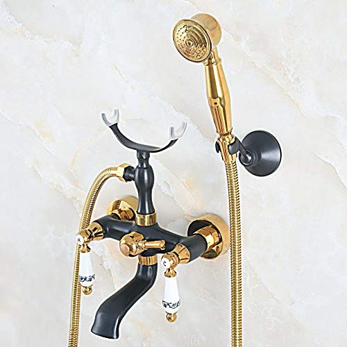 Grifo Baño De Oro Negro Montado En La Pared Grifo De Bañera Con Patas Y Ducha De Mano Lavabo Fregadero Mezclador Grifo Y Ducha De Mano