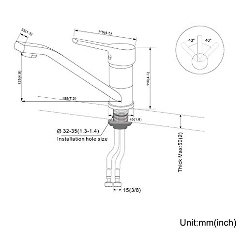 Grifo de Cocina con Caño Bajo, WOOHSE 360° Giratorio Mezclador Monomando para Fregadero Grifería de Lavabo de Latón Cromado Agua Fría y Caliente