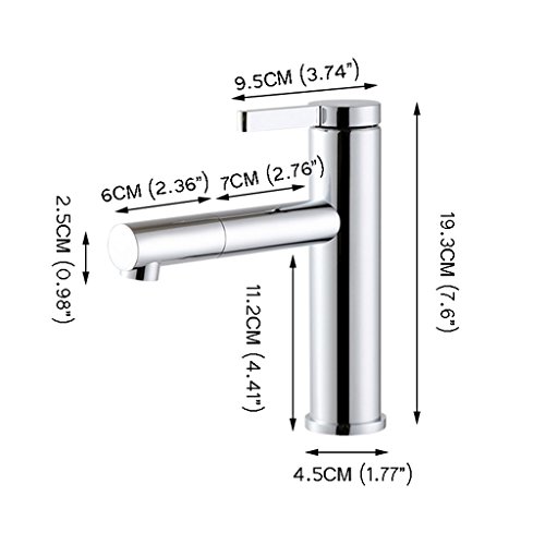 Grifo de Lavabo de Cromo Completo de Cobre, Grifo de Mano de Lavabo de Agua Caliente y Fría, Grifo de Agua Giratorio de un Solo Orificio de Baño (Tamaño : S)