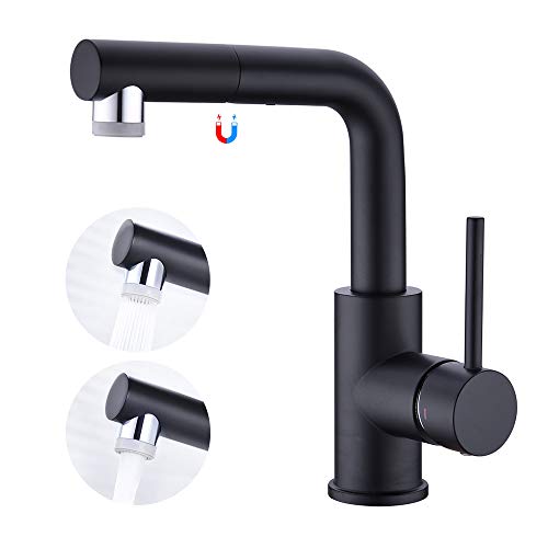 Grifo monomando para lavabo con rociador extraíble, grifos para lavamanos con una sola palanca y sin plomo, grifo pequeño para cocina, grifo de bar negro mate