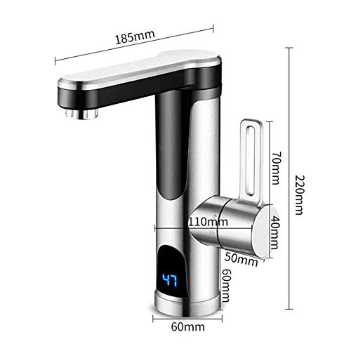 Grifos Eléctricos de Agua Caliente, Acero Inoxidable Poder Constante Eléctrico Instante Calentador Grifos de Cocina, 120 ° Giratorio Grifo de Agua fría y Caliente con Temperatura LCD Baño, Baño