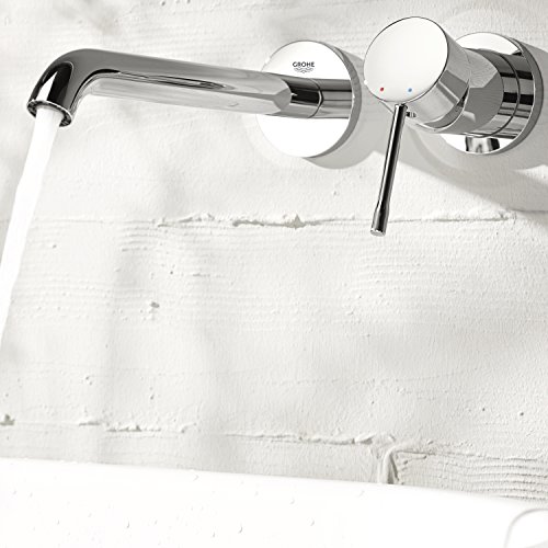 Grohe Essence - Grifo de lavabo de doble agujero con sistema de montaje en pared, kit para montaje final, cuerpo empotrado no incluido, tecnología Grohe EcoJoy, aireador Grohe AquaGuide (19408001)