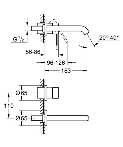 Grohe Essence - Grifo de lavabo de doble agujero con sistema de montaje en pared, kit para montaje final, cuerpo empotrado no incluido, tecnología Grohe EcoJoy, aireador Grohe AquaGuide (19408001)