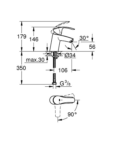 Grohe Eurosmart - Grifo de lavabo 1/2", tamaño S, cartucho de 35 mm, tecnología EcoJoy, acabado cromado StarLight. (Ref. 32154002)