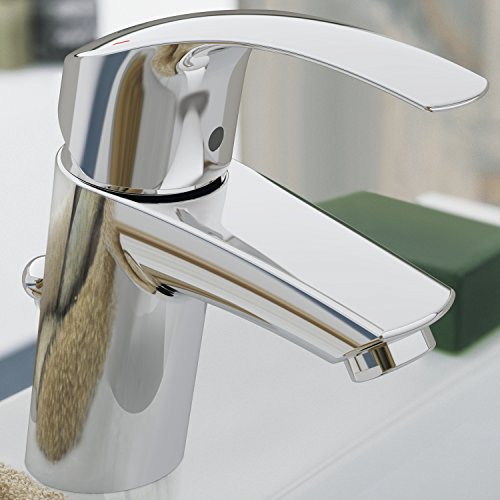 Grohe Eurosmart - Grifo de lavabo, con vaciador automático, caño estándar, con limitador ecológico de caudal y temperatura (Ref. 32926002)