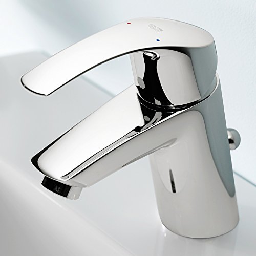 Grohe Eurosmart - Grifo de lavabo, con vaciador automático, caño estándar, con limitador ecológico de caudal y temperatura (Ref. 32926002)