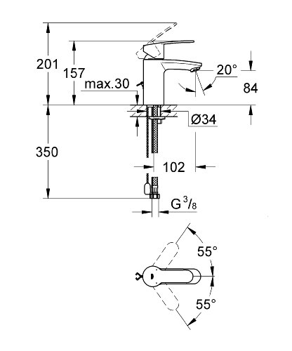 Grohe Eurostyle Cosmopolitan - Grifo de lavabo 1/2" Tamaño S, color cromo (Ref.3355720E)