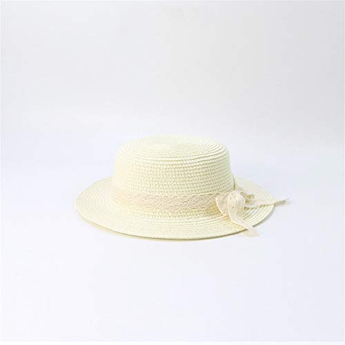 Gu3Je Hermosa Cap Cuenca del Arco Nuevo Sombrero al Aire Libre Protección de Sun del Sombrero del bebé del Sombrero de Paja Flat Top de Encaje para Mujeres (Color : White, Size : 50-53cm)