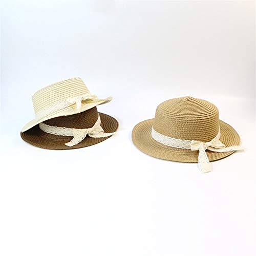 Gu3Je Hermosa Cap Cuenca del Arco Nuevo Sombrero al Aire Libre Protección de Sun del Sombrero del bebé del Sombrero de Paja Flat Top de Encaje para Mujeres (Color : White, Size : 50-53cm)