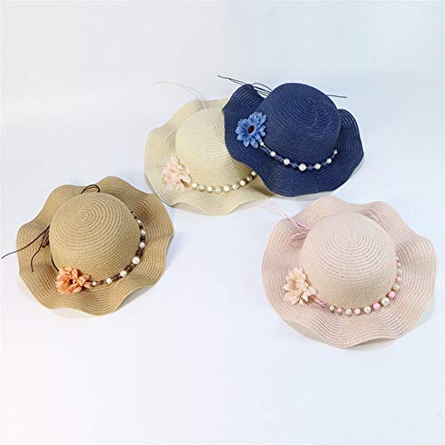 Gu3Je Hermosa Sombrero de Sol Muchachas de la Playa del Sombrero de Paja de Verano de Protección Solar Wide Viajes Visera de la Gorra Flor de la decoración Informal para Mujeres