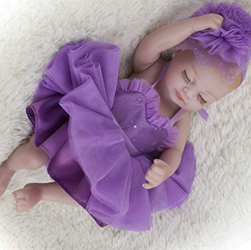 GuDoQi Mini Bebe Reborn Silicona Cuerpo Completo, 22cm Niña Bebé Durmiendo, Realista Renacida con Vestido Morado, Regalo para Niños