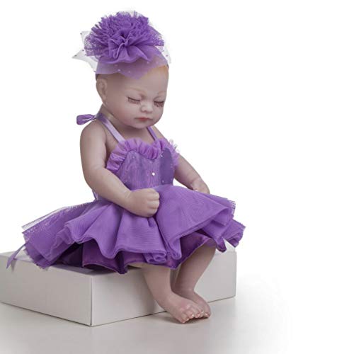 GuDoQi Mini Bebe Reborn Silicona Cuerpo Completo, 22cm Niña Bebé Durmiendo, Realista Renacida con Vestido Morado, Regalo para Niños