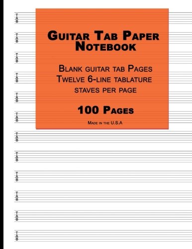 Guitar Tab Paper: Orange Cover ,Blank guitar tab paper Notebook featuring twelve 6-line tablature staves per page with a "TAB" clef, 8.5 x 11, Durable Cover, Perfect Binding