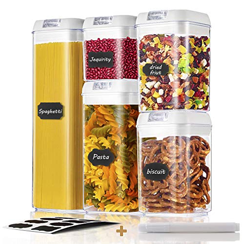 GuKKK Latas de Almacenamiento de Alimentos Juego, 5 Piezas Recipientes de Cereales para Almacenamiento, Latas de sin BPA, Jarras de Almacenamiento de Plástico con Tapa Hermética