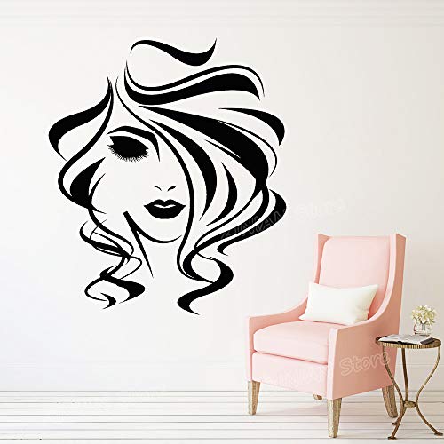 GUUTOP Chica Silueta Etiqueta de La Pared Salón de Belleza Vinilo Tatuajes de Pared Mujer Estilista de Pelo Peluquería Pegatinas Mural Girls Room 42 * 48 cm