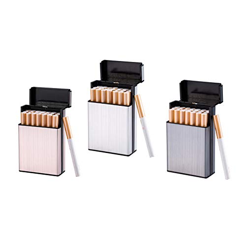 GXYAWPJ 3 Paquetes De Estuche Para Cigarrillos Porta Cigarrillos De Aluminio Para Cigarrillos Lata De Metal Bolsillo De Aluminio Para Cigarrillos Caja De Tabaco Para Cigarros （(Size:9.2CMX6.1CMX2.7CM)