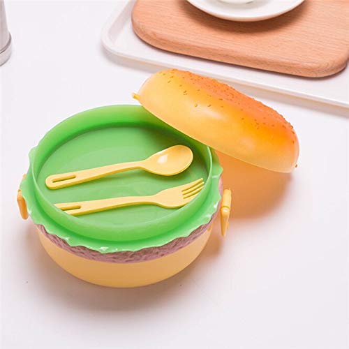 GYC Portable Healthy Cute Kids Hamburger Hot Dog Double Tier Lunch Box Burger Box Bento Lunch Box School Food Container Vajilla con Tenedor