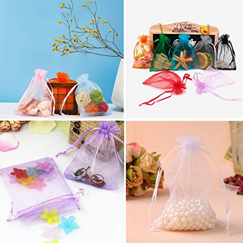 HahaGo 100PCS Pequeñas bolsas de regalo de organza Bolsas de embalaje de bolsas de dulces y joyas de color sólido para Navidad/Boda/Fiesta/Cumpleaños(10 colores mezclados, 15x20cm / 5.9x7.8in)