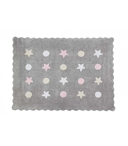 Happy Decor Kids -Alfombra Lavable Little Waves Tricolor 100% Algodón Natural -Gris, Rosa- 160x120 cm