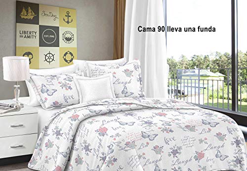 HaraDeco Colchas Bouti Cama 90 Cubrecama Reversible Estampada Acolchado Relleno Fino con Una Funda De Almohada 50x70 cm(Flores, Cama 90)