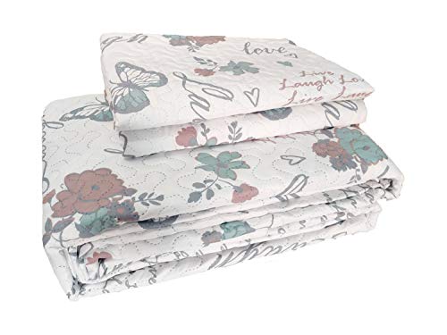 HaraDeco Colchas Bouti Cama 90 Cubrecama Reversible Estampada Acolchado Relleno Fino con Una Funda De Almohada 50x70 cm(Flores, Cama 90)