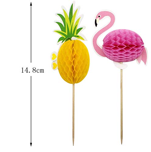 Hawaii Cake Toppers,50 Unids 3D Flamingo Piña Cake Toppers Cóctel Decoración Bebida para Verano Hawaii Cumpleaños Decoración de la Festa de Bodas