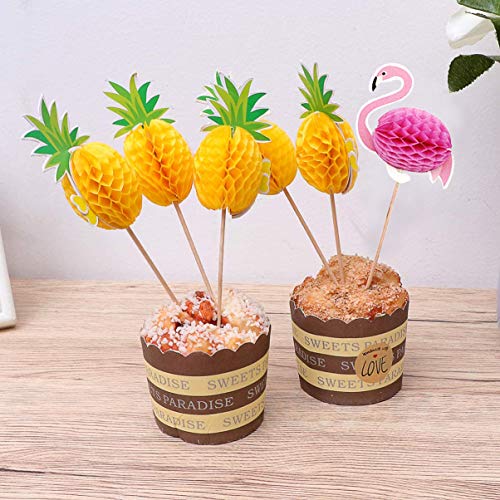 Hawaii Cake Toppers,50 Unids 3D Flamingo Piña Cake Toppers Cóctel Decoración Bebida para Verano Hawaii Cumpleaños Decoración de la Festa de Bodas