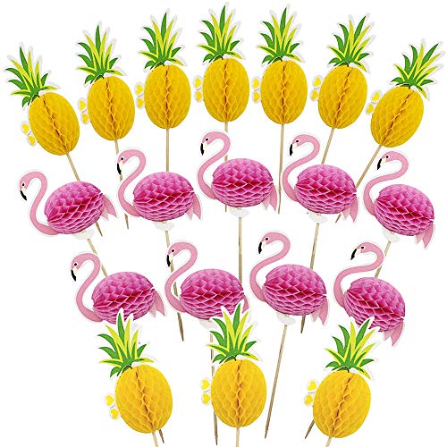 Hawaii Cake Toppers,50 Unids 3D Flamingo Piña Cake Toppers Cóctel Decoración Bebida para Verano Hawaii Cumpleaños Decoración de la Festa de Bodas