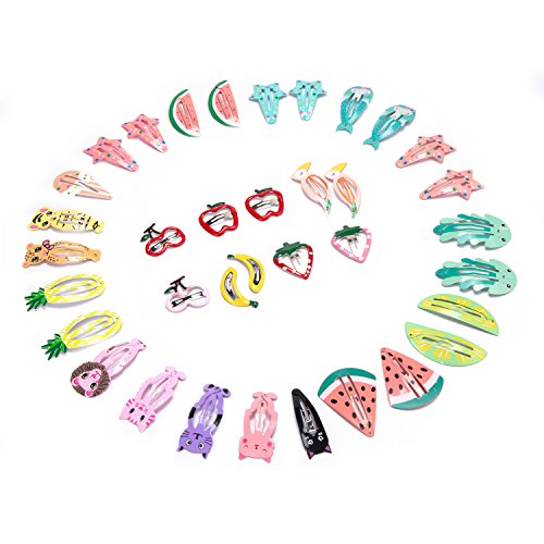 HBF Multicolor 50 Clips Pelo Niña Metal Pinzas Pelo Bebe Niña Patrón De Dibujos Animados Y Fruta Horquillas De Pelo Infantiles