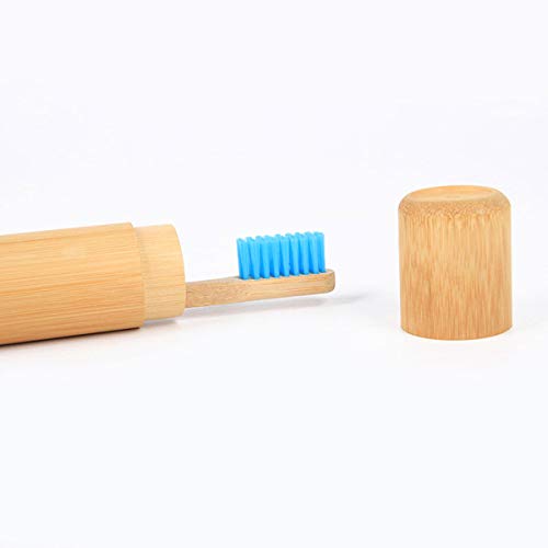 Healifty Tubo redondo de bambú de la caja del cepillo de dientes del tenedor del cepillo de dientes portátil para el viaje 2pcs