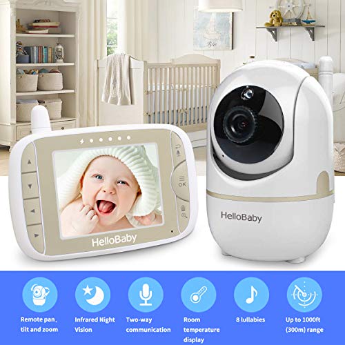 HelloBaby Video Baby Monitor con Cámara Remota Pan-Tilt-Zoom Pantalla LCD a Color de 3,2 Pulgadas Monitor Infrarrojo de Visión Nocturna Monitoreo de dos Vías HB65 (Dorado champagne)