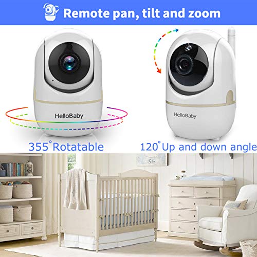 HelloBaby Video Baby Monitor con Cámara Remota Pan-Tilt-Zoom Pantalla LCD a Color de 3,2 Pulgadas Monitor Infrarrojo de Visión Nocturna Monitoreo de dos Vías HB65 (Dorado champagne)