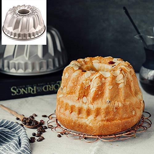 Herramientas para Hornear Molde for pastel Bundt de 7 pulgadas, molde Kugelhopf de acero al carbono antiadherente, aprobado por la FDA for hornear (Champagne Gold), redondo de 7 pulgadas para Entusias