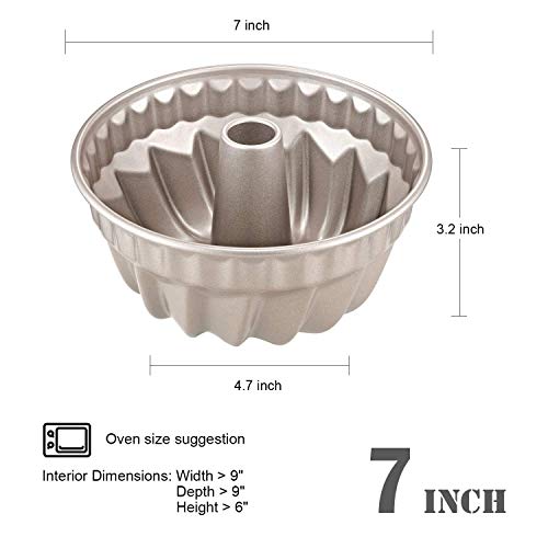 Herramientas para Hornear Molde for pastel Bundt de 7 pulgadas, molde Kugelhopf de acero al carbono antiadherente, aprobado por la FDA for hornear (Champagne Gold), redondo de 7 pulgadas para Entusias