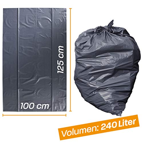 Hinrichs Bolsas de basura 240 L – gran resistencia al desgarro – rollo de 25 – Tipo 100 extra – Sacos de basura XXL bolsas de basura – 70 μ – 1000x1250 mm – LDPE – negro