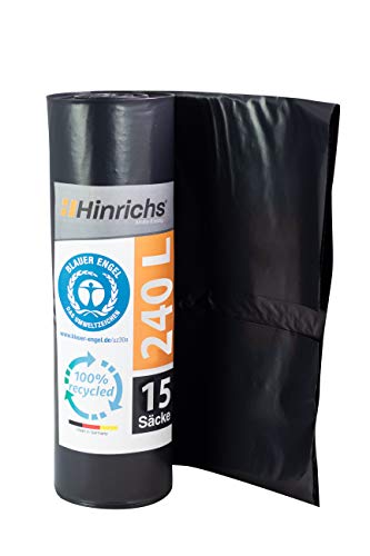 Hinrichs Bolsas de basura 240 L – gran resistencia al desgarro – rollo de 25 – Tipo 100 extra – Sacos de basura XXL bolsas de basura – 70 μ – 1000x1250 mm – LDPE – negro