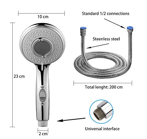 hirmit duchas de mano 5 Modos Alcachofa de Ducha Con Manguera de 2m Universal Cabezal de Ducha Cromo Mano la Cabezal de Ducha de Spray Ahorro de Agua