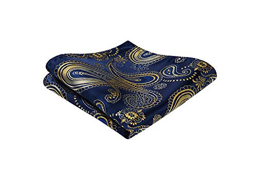 HISDERN Conjunto de corbata de lazo floral jacquard para hombre Talla unica Azul marino/dorado