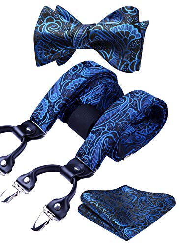 HISDERN Paisley Tirantes para hombre forma de Y elásticos y ajustables Pajarita Pañuelo set Conjuntos de y pajaritas para hombre