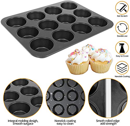 HLDUYIN 12 Bandeja Muffin Copa, Utensilios para Hornear Bandeja De Mollete Antiadherente para Hacer Magdalena De La Hornada Molde para Hornear 2 Paquetes,Negro