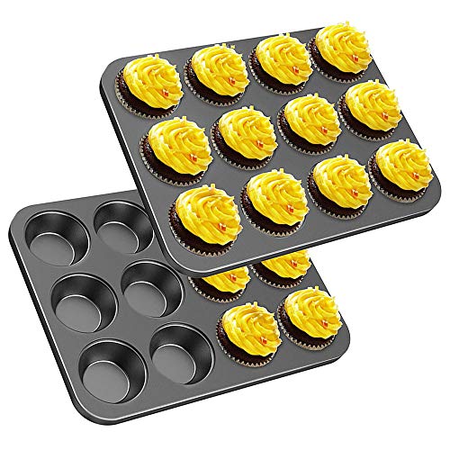 HLDUYIN 12 Bandeja Muffin Copa, Utensilios para Hornear Bandeja De Mollete Antiadherente para Hacer Magdalena De La Hornada Molde para Hornear 2 Paquetes,Negro