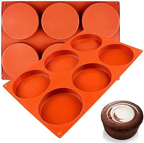 HLDUYIN Mini Muffin Pan, Galletas De Silicona De La Magdalena para Hornear La Bandeja del Jabón De La Lata del Molde Antiadherente, 6-Cavidad, 4Inch, Bandeja De Resina Epoxi Círculo 3-Bundle