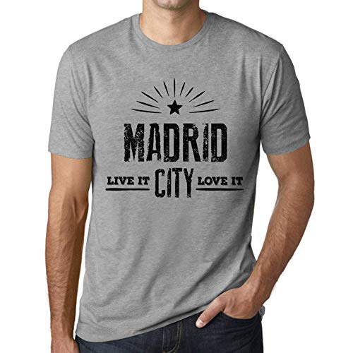 Hombre Camiseta Vintage T-Shirt Live It Love It Madrid Gris Moteado