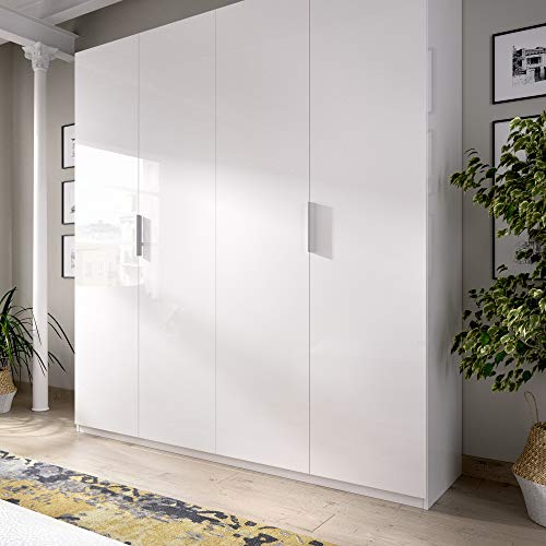 HOMEKIT Armario 4 Puertas batientes, Blanco BRILO, 180x204x52 cm